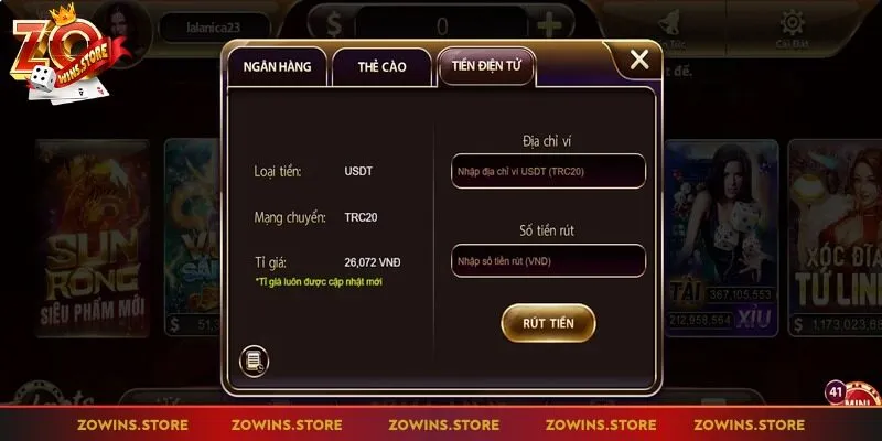 Rút tiền Zowin qua đồng kỹ thuật số rất đơn giản