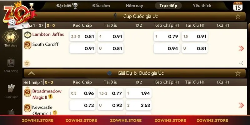 Thể thao Zowin cập nhật kèo liên tục, đầy đủ thông tin
